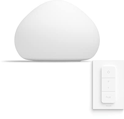 Philips Hue White Ambiance Wellner Tischleuchte weiß inkl. Dimmschalter, dimmbar, alle Weißschattierungen, steuerbar via App, kompatibel mit Amazon Alexa (Echo, Echo Dot)
