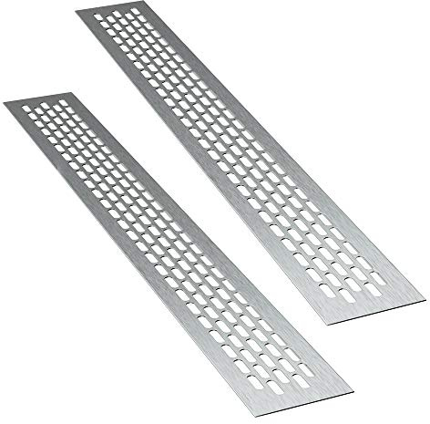 sossai® Grille de ventilation en aluminium - Alucratis (2 pièces) | Rectangulaire - dimensions: 44 x 6 cm | Couleur: inox | grille d'aération