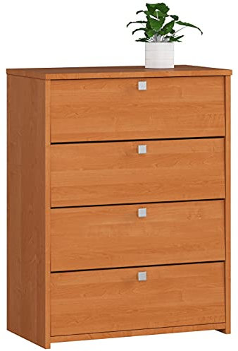 AKORD Schuhschrank Rubin mit 4 Schuhregalen und 4 Klapptüren | Schuhkipper | Schuhregal geschlossen | Schuhbank | Schuhaufbewahrung | B66 x H85 x T36 cm, Gewicht 29 kg | Farbe Erle