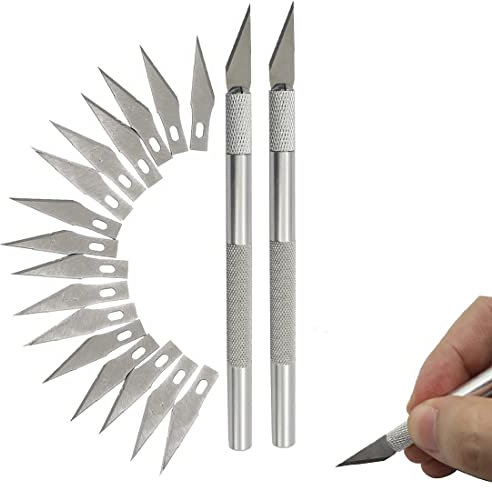 NIANOPKM, Juego de 2 bisturí que incluye 12 hojas de repuesto, cuchillo para bricolaje, cortador para manualidades, arte para tallar, Acero al carbono