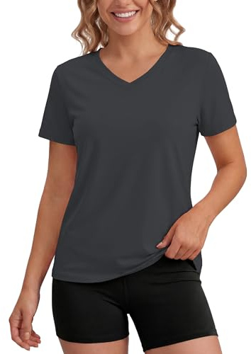 MAGCOMSEN T Shirt Damen Sportshirt Kurzarm UV Tshirt V Ausschnitt Rash Guard UV-Schutz UPF 50+ Fitness Activewear Tops
