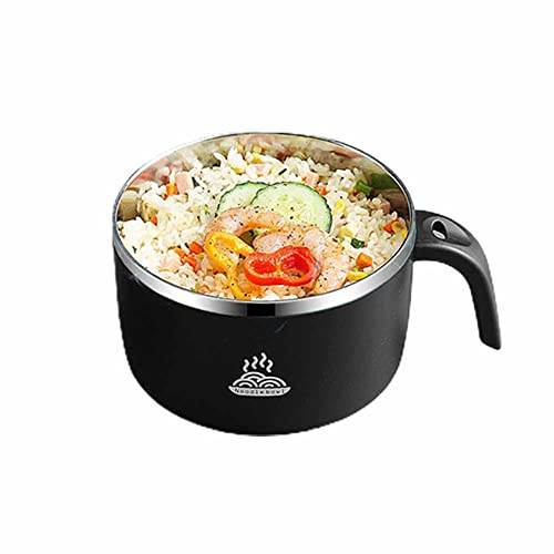 FIYSON Instant nudlar skål, 900 ml, ramenskål med lock, läckagesäker soppskål, risskål, salladsskål, bentolåda (svart, liten)