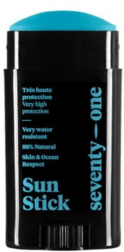 SeventyOne Percent | The Ocean Blue : Sun Stick SPF 50+ | Veganer Sonnenschutzstift für das Gesicht - Sehr hoher Schutz | Sehr wasserfest | UVA 34 | 87 % Natürlich - Made in Frankreich | 15 gr