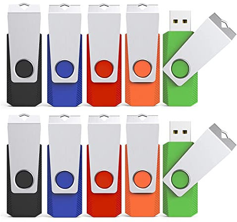 KEXIN 64GB Chiavetta USB 10 Pezzi Pendrive 2.0 Pennetta USB Memory Stick Penna Flash Drive per Archiviazione Dati con Luce LED (USB 64 GB, Nero Verde Blu Rosso Arancione)