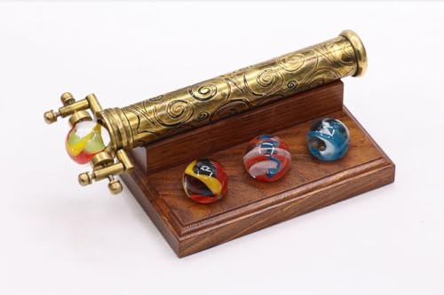 Marble Scope Kaleidoscope | Exquisite Etched Brass Design with Interchangeable Marbles | First Surface Mirrors for Clear Patterns | Includes Hardwood Stand | Ideal Antique Nautical Vintage Gift