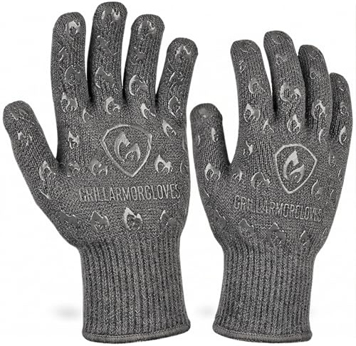 Oven Gloves with Fingers - 932°F Extreme Heat Proof and Cut Resistant Mitts for Kitchen, BBQ, Grill, Baking, Fire Pit - EN407 Certified with Non-Slip Silicone Grip and Cotton Lined for Comfort