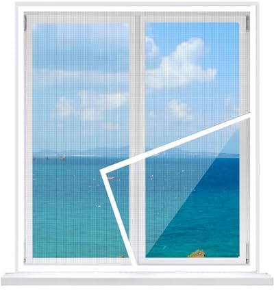 Moustiquaire Pour FenêTre 90x120cm,ArrêT Automatique,Moustiquaire Pour FenêTre,Avec Bande Ruban Magique,Pour FenêTres De Terrasse,Cuisine,Salon,Blanc