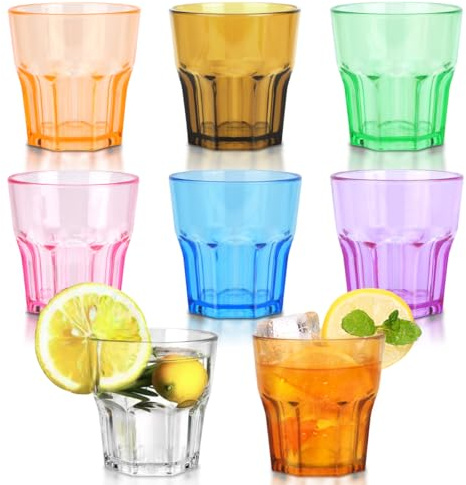 DIBALIYI 8PCS Plastic Cups Reusable, 5.63 OZ Glass Tumblers for Children, 160ML Premium Coloured Drinking Glasses for Adults Party, Stackable Acrylic Cups for Home Camping (160ml 8 Colors, 8PCS)