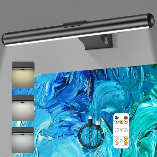 Picture Lights for Wall with Remote, Wireless Rechargeable 4400mAh Battery Operated Wall Lights, 3 Color Temps, Brightness Adjustable, Dimmable Timer Off Dartboard Light, 16In Metal Picture Lights