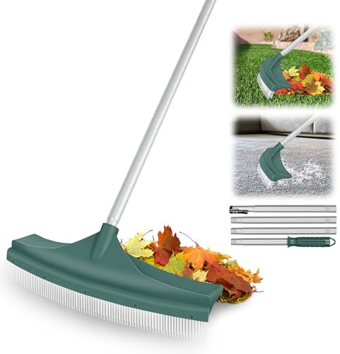 ORIENTOOLS Artificial Turf Rake, Curved Grass Rake with 4-Section Adjustable Steel Handle from 30 to 53, Hand Telescopic Brush, for Artificial Turf, Patios, Carpets, Pet Hairs and Garden Lawn Clean