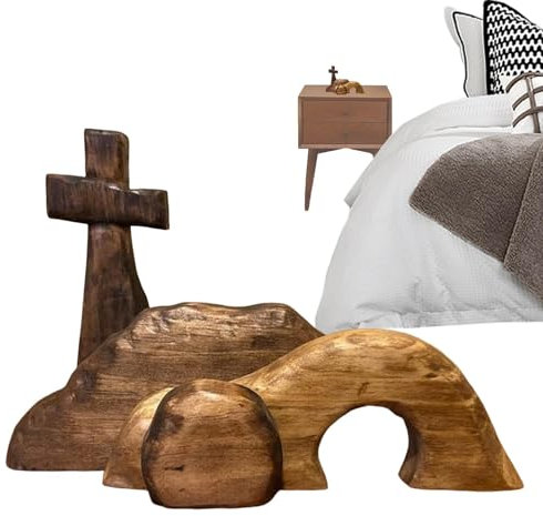 Escena de Pascua de la tumba vacía - Estatua de una tumba vacía en madera con escena de la natividad de Jesús, conjunto de estatuas en madera extensible extraíble para Pascua, decoración del festival