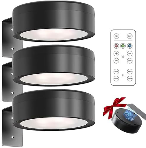 KBIBCK 3 Pacchi Luci da parete a batteria, Luci Magnetiche Senza Fili, Magnetic Painting Light, USB con Telecomando e Timer Luce Notturna Magnetica per Armadio Esposizione Pittura Arte Dipinti, Nero
