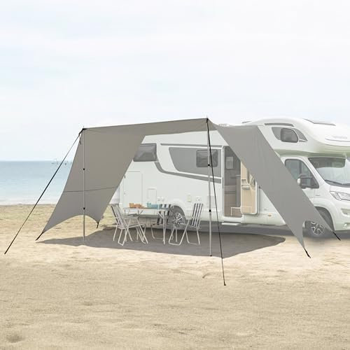 Sonnensegel 250x240 mit Seitenwänden für Wohnwagen Wohmobil Vorzelt Camping Gestänge Sonnenschutz Reisevorzelt Busvorzelt 5000mm Wasserfest Tarp