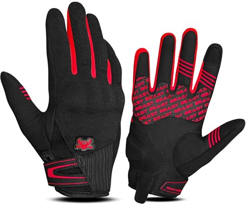 BEAST RAGE Sommer-Motorradhandschuhe - Atmungsaktive Touchscreen-Reithandschuhe für Männer und Frauen, leichte Off-Road-Rennhandschuhe mit Fingerprotektoren, rutschfester Griff (Rot, L)