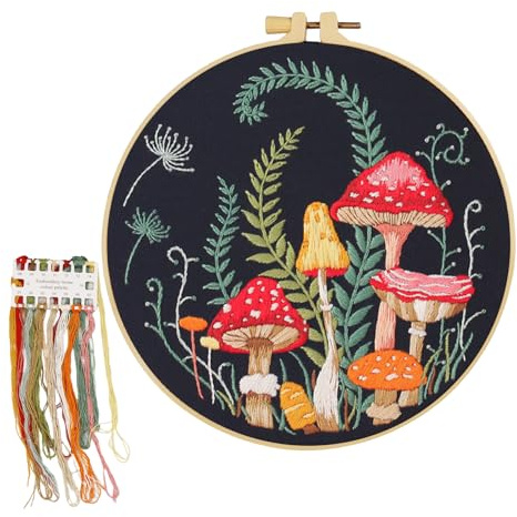 Bliceon Embroidery kit for Beginners, Cross Stitch Kits for Adults, Beginners Embroidery Kit with Mushroom Patterns, Including Fabric with Hoops, Threads, Needles, Instructions