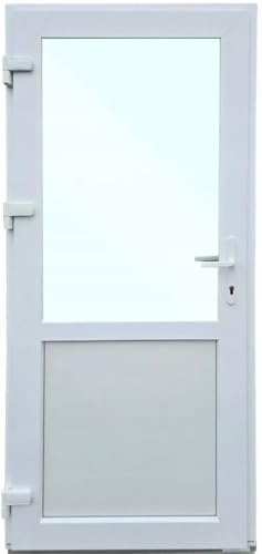Porta di casa in plastica, 100 x 200 cm, DIN sinistra, porta d'ingresso secondaria con vetri di sicurezza, set completo per negozio, garage, casa, porta d'ingresso con serratura a 4 punti e accessori