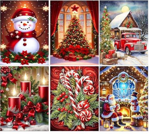 6 Pack Christmas Diamond Art Kits for Adults - Christmas 5D Diamond Painting, Gem Art for Adults, Gem Painting Kits for Wall Home Decor Arts Craft 12x16inch