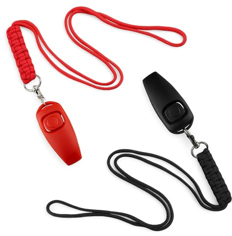 YAOYYG Sifflet Chien Rappel, Clicker de Dressage pour Animal de Compagnie, Fonction 2 en 1, Aides à la Formation Comportementale, Livré avec Lanière Professionnel, 2 PCS(noir + rouge)