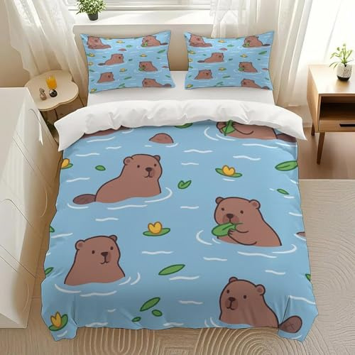 Cisdanoty Beavers in Pond Bedding Comforter Sets Bedding Set 3 Pieces (1 Duvet Cover 2 Pillowcases) with Zipper Closure Lightweight