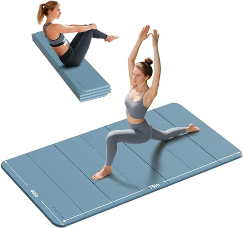 PAIDU Foldable Yoga Mat thick- 2/5 (10MM) TPE Non-Slip Design, Quick Fold，Easy Storage, 75x40 Extra Long/Wide for Indoor Yoga, Pilates and Outdoor Travel Workouts (Blue Gray)