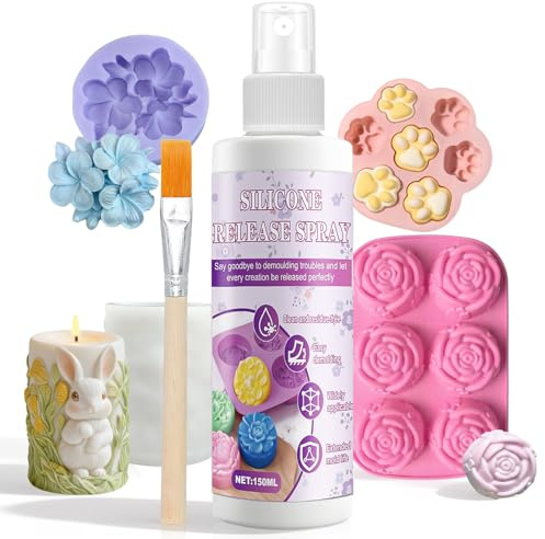 Allony Distaccante per Resina Epossidica, Distaccante per Stampi, Adatto per Stampi in Silicone, Resina AB, Candele, Saponi, con Pennello, Asciugatura Rapida, Antiaderente, Facile da Sformare, 150ml