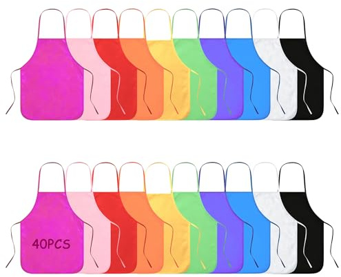 DXIA 40pcs Tablier Peinture Enfant, Tablier de Protection pour Enfant, Blouse Peinture Enfant, Imperméable Tablier de Peinture enfant, pour L'école Activités, Peinture, Cuisine, Coloriage