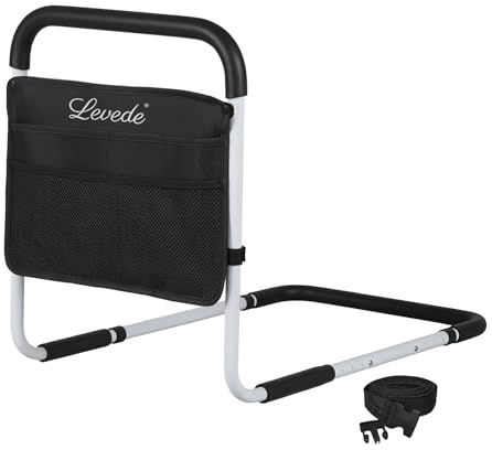 Levede Bed Rail for Elderly Adults, Height Adjustable Bed Guard with Storage Bag, Sturdy Steel Frame Bed Assist Rail Safety Bed Handle for Pregnant Women & Seniors