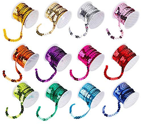Pailletten Bänder 5m Farbiges Glitzer Paillettenband Borten Rolle für DIY Handwerk Bastelprojekte Tanzbekleidungen Armband Dekorationen 12 Pack