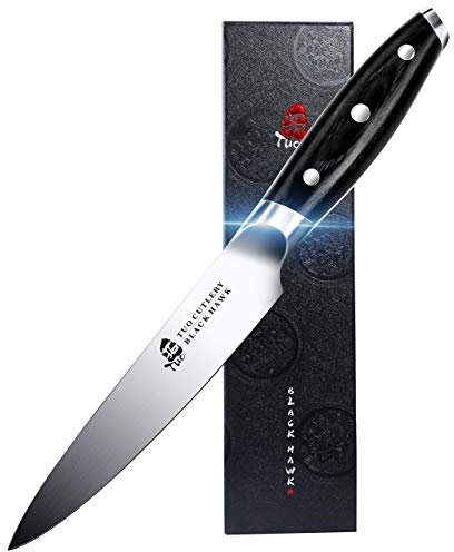 TUO Coltello Universale Cucina 12.5cm Coltello da Cucina Acciaio Inossidabile Tedesco con Confezione Regalo-Black Hawk Series