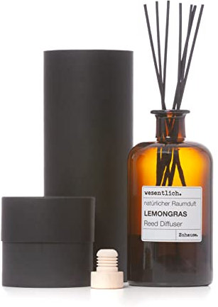 Reed Diffuser Raumduft Lemongras (400ml) inkl. 7 Kapillarstäbchen - dekorativer Raumduft von wesentlich. in der Apothekerflasche