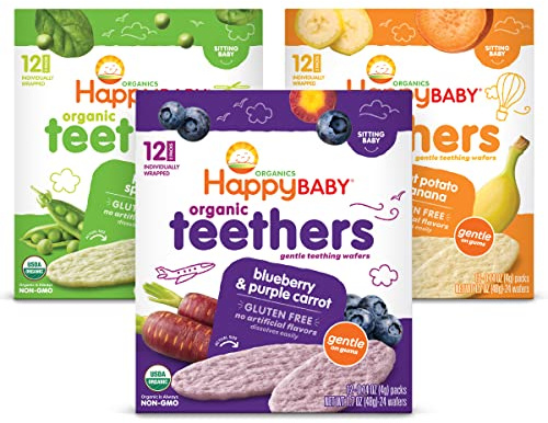 Happy Baby Organics Teether, 3 Flavor Variety Pack, 12 Count (Pack of 3)