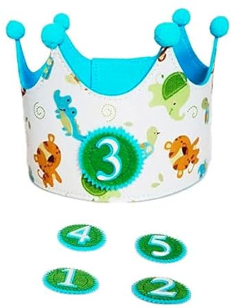 Pandiui23 Corona para cumpleaños, Corona de tela, corona fiestas Infantiles, corona rey, corona muñecos con números del 1 al 5 (Gatos)