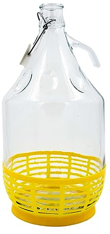 WYSKONT Enghals Balloon Bottle Wine Bottle with Swing Top and Basket for Storage of Fermentation Drinks, Clear Glass, Airtight, 1 x 5 Litres