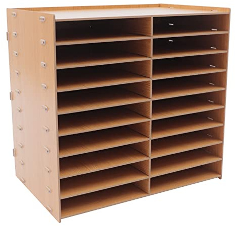 Futchoy Skrivbordsförvaring, trä, 18 fack, gör-det-själv-kontor, multifunktionell arkivhylla för A4-mappar, tidskrifter, papper och brev, stort trä, kontor, skrivbord, dokumentförvaring (träfärg)