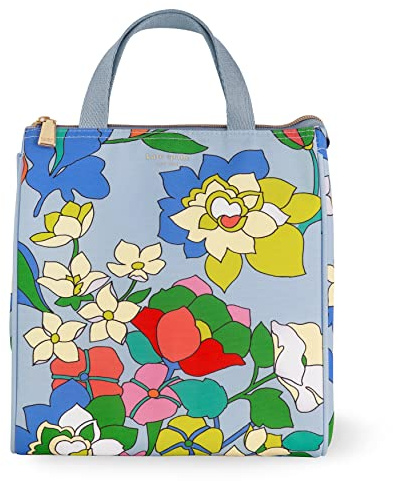 kate spade new york Portable Soft Cooler Lunch Bag, Thermal Tote with Insulated Interior Lining and Storage Pocket, Lunch Tote for Women, Flower Bed