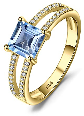 JewelryPalace 1.2ct Taille Princesse Bague Naturelle Bleu Ciel Topaze en Argent Sterling 925, Bagues Pierre Anneau Femme Plaqué Or Jaune Plaqué Or Rose, Ensemble Parure de Bijoux Cadeau Anniversaire
