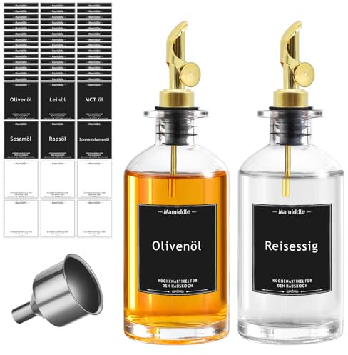 Juego de Botellas de Aceite y Vinagre para Cocina (350ml, Oro)