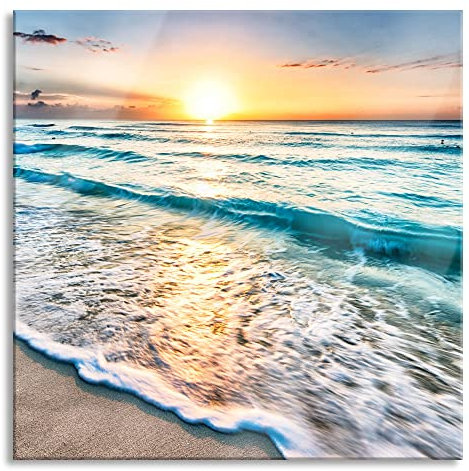 Pixxprint Glasbild, Wandbild auf Echtglas, Meer bei Sonnenuntergang, 40x40 cm, inkl. Aufhängung und Abstandshalter