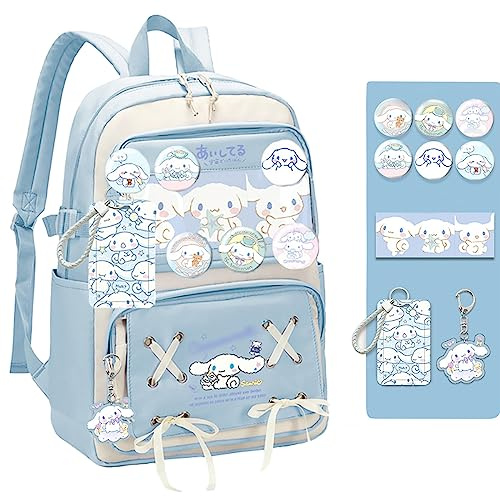 Backpack Cute Anime Student Schoolbag Cartoon Casual Travel Bag for Boys and Girls School Season Backpack (Blue)
