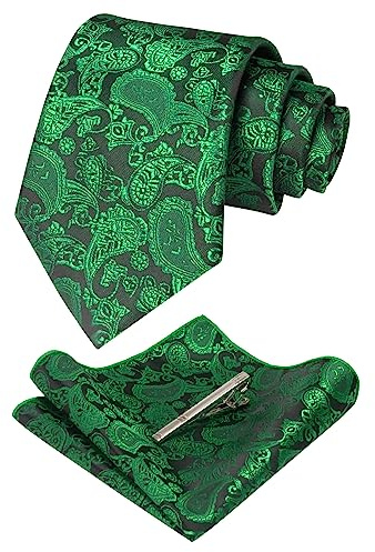 JEMYGINS grün 2 krawatte Paisley Seide Herren Krawatten und Einstecktuch mit krawattenklammer Sets