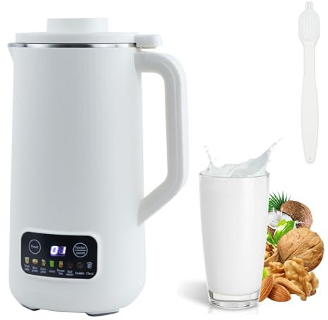 Macchina per Latte di Soia, 600ml Latte Vegetale Macchina con Pulizia Automatica, Multifunzionale Digital Nut Oat Milk Soup Maker, 304 Acciaio Inossidabile, per Zuppe, Latte di Soia (Bianco)