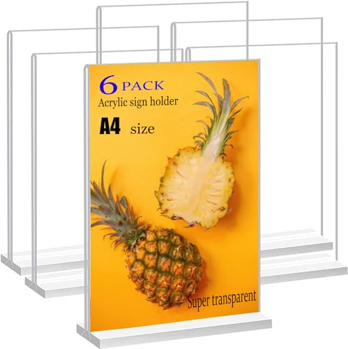 JIMITOP Support de panneau en acrylique de format A4, affichage double face transparent pour menu de mariage, décoration de fête, cadre photo (6 PCS)
