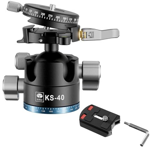 SIRUI 40mm Cabezal de Bola de Perfil Bajo, Cabezal de Trípode de Aleación de Aluminio Panorámico de 360°, Cabezal de Bola Profesional Resistente para Trípode, Monopie, Carga Máxima de 25kg - KS-40