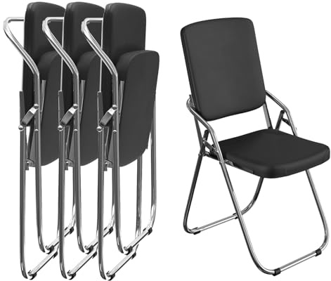 Lot 4 Chaise Pliante Confortable Interieur Chaise Salle à Manger Pliante Chaises Pliantes Cuisine avec Pieds en Métal, Chaise Visiteur pour Chambre Salon Salle à Manger Bureau, 46X52X85CM (Noir)