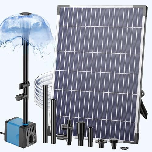 Biling Bomba solar para estanque exteriores, 12 W, 450 l/h, 4 boquillas, tubo 2 m, fuente jardín, estanque, arroyo, cascada, circuito agua