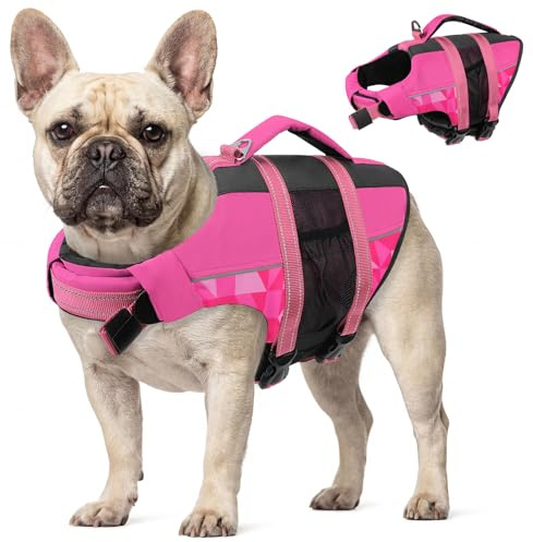 CITÉTOILE Schwimmweste Hund, Hunde Schwimmweste mit Griff und Reflektierend, Rettungsweste für Kleine Mittlere und Große Hunde mit Guter Auftrieb, Leicht und Sicher für Wassersport Rosa M