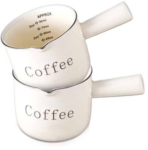 Maxdot 2 Pack Espresso Shot Cups, Ceramic Expresso Measuring Cup with Handle V-shaped Mouth and Dual Scale, 3oz / 90ml, Easy to See the Volume, Coffee Making Accessories, Gifts for Christmas