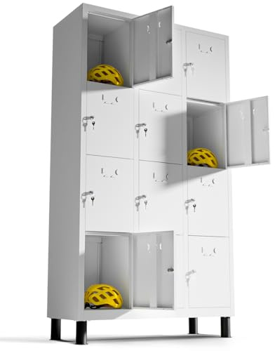TwinThink Taquillas Vestuario 180 x 97 x 40 cm Taquillas Metalicas de 12 Puertas Taquilla Metalica con Llave Taquillas Vestuario Metalicas (Blanco)