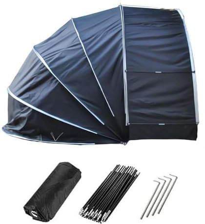 Tenda Da Moto Appeso 2 in 1 Copertura Moto per Esterno per Mobili Da Giardino,Biciclette,Moto Ricovero Attrezzi Box per Moto Da Esterno ,Black