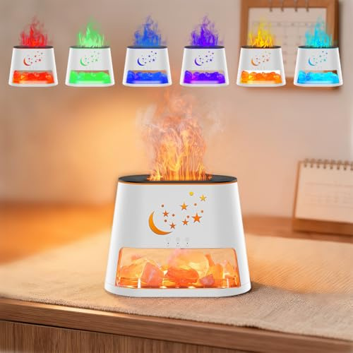 Diffuseur de parfum de sel de gamme Pakistan avec lampe en cristal de sel 7 couleurs LED, effet flamme, diffuseur d'huiles essentielles, humidificateur d'air à ultrasons, 150 ml, sans BPA